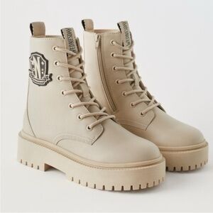 ZARA WEDNESDAY ANKLE COMBAT HIKING BOOTS SHOES KIDS 2100/330/002 BEIGE SIZE 4
